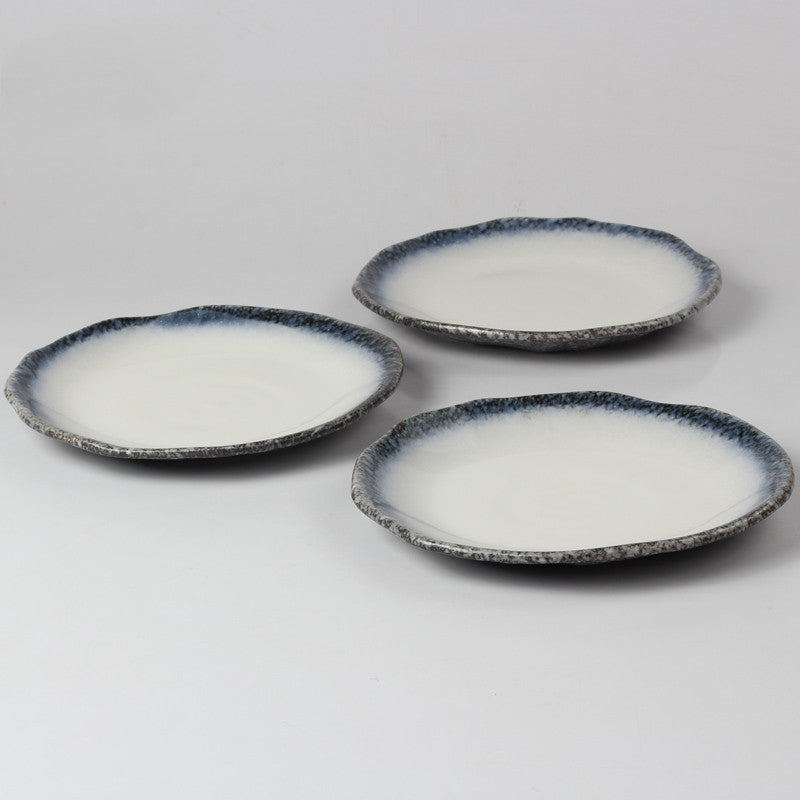 Japanese Style Ceramic Round Dinner Plate with Iron Base