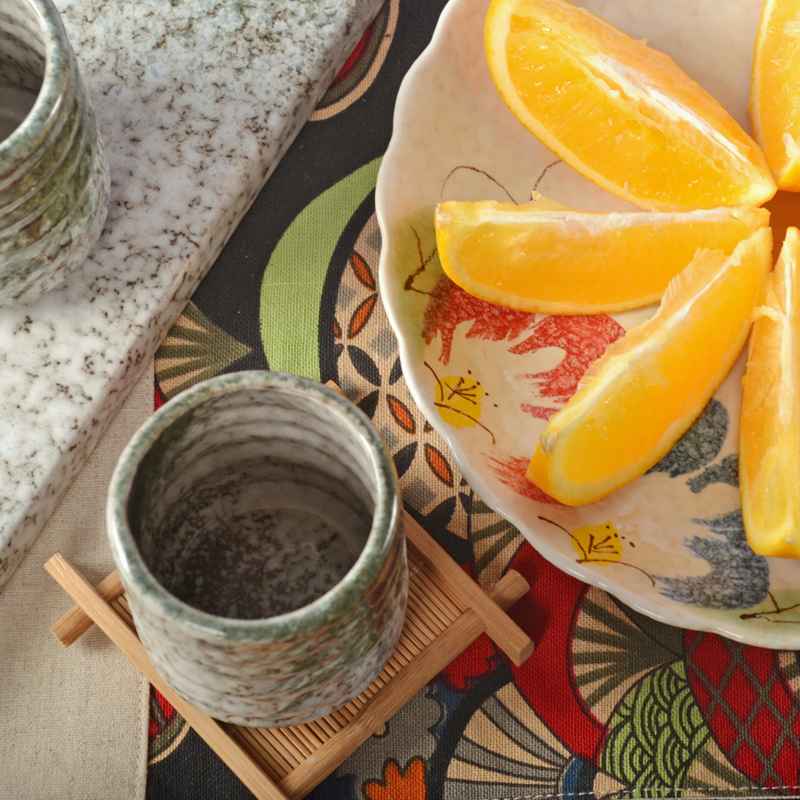 Japanese Style Ceramic Tea Cup with Circle Pattern